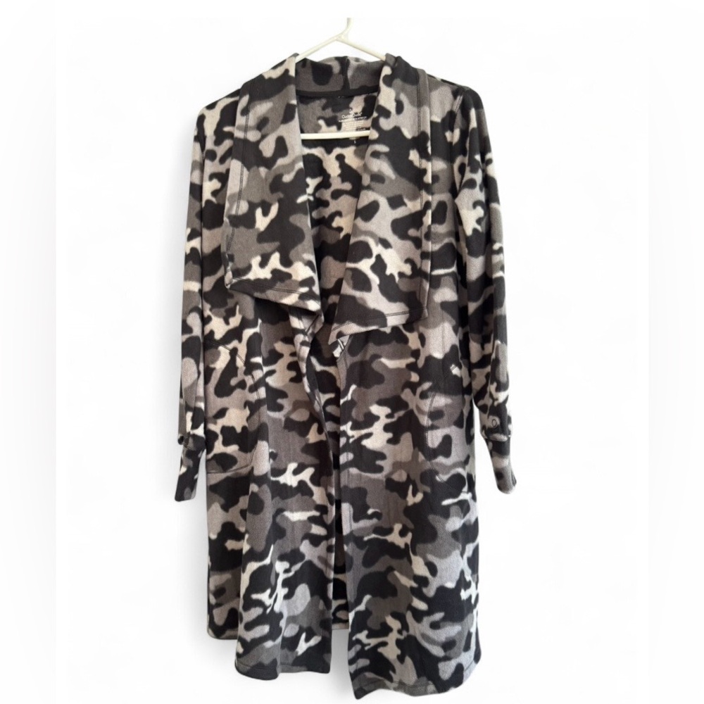 Cuddl Duds Women's Gray Black White Camo Open-Front Cardigan